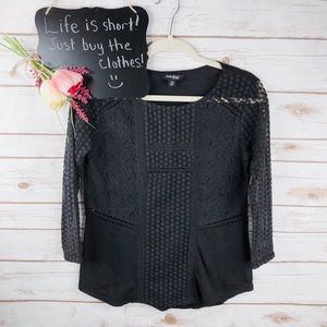 Lucky Brand floral lace semi sheer 3/4 sleeve top